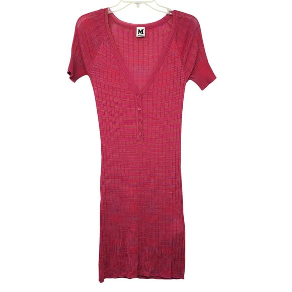 M Missoni Pink Stripe Knit Button Front Mini Dress Babydoll V Neck Y2K 70s Retro - Picture 1 of 11